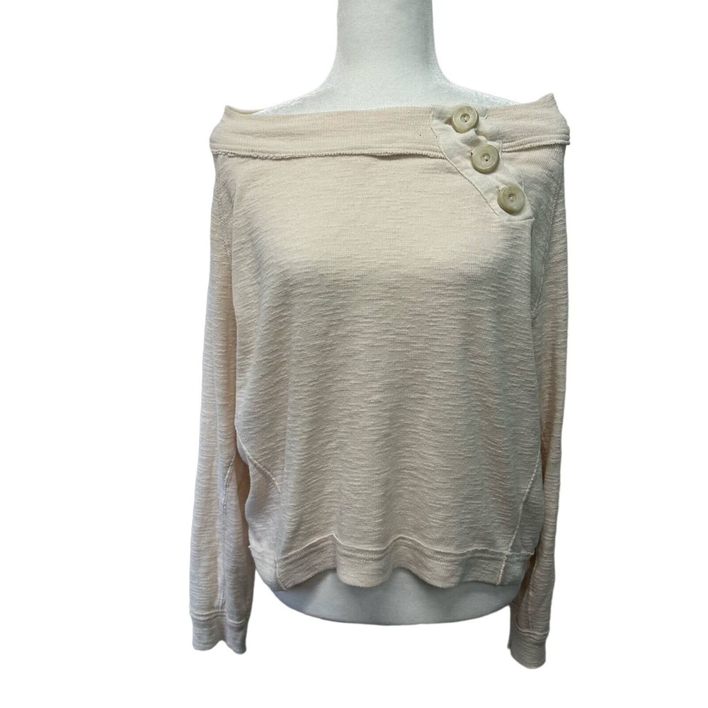 Free People Long Sleeve Pullover Top Women’s sz. S Relaxed Fit Cream - Picture 2 of 9